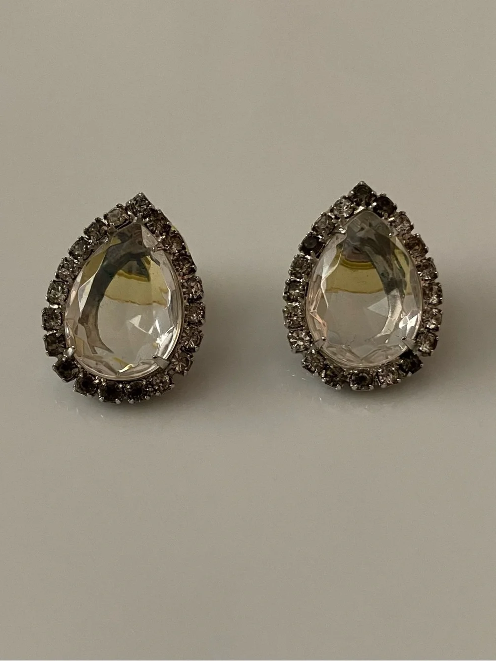 Clear Teardrop Crystal Stud Earrings with Rhinestone Halo